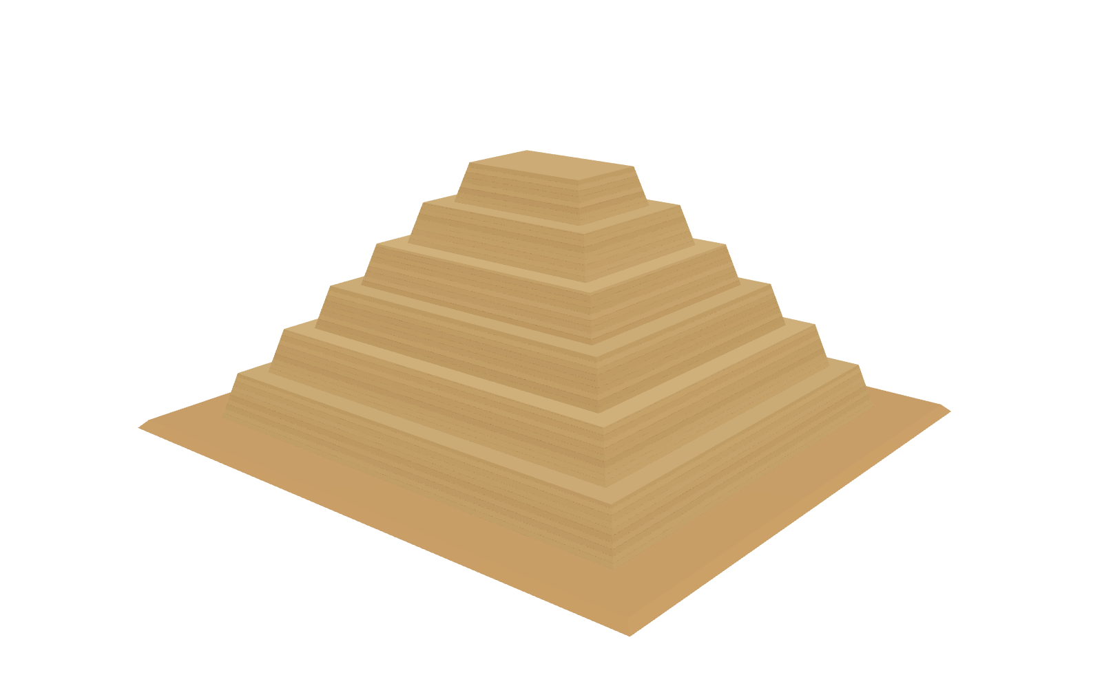 3D model of the Step Pyramid of Djoser, six stepped tiers on a rectangular base.