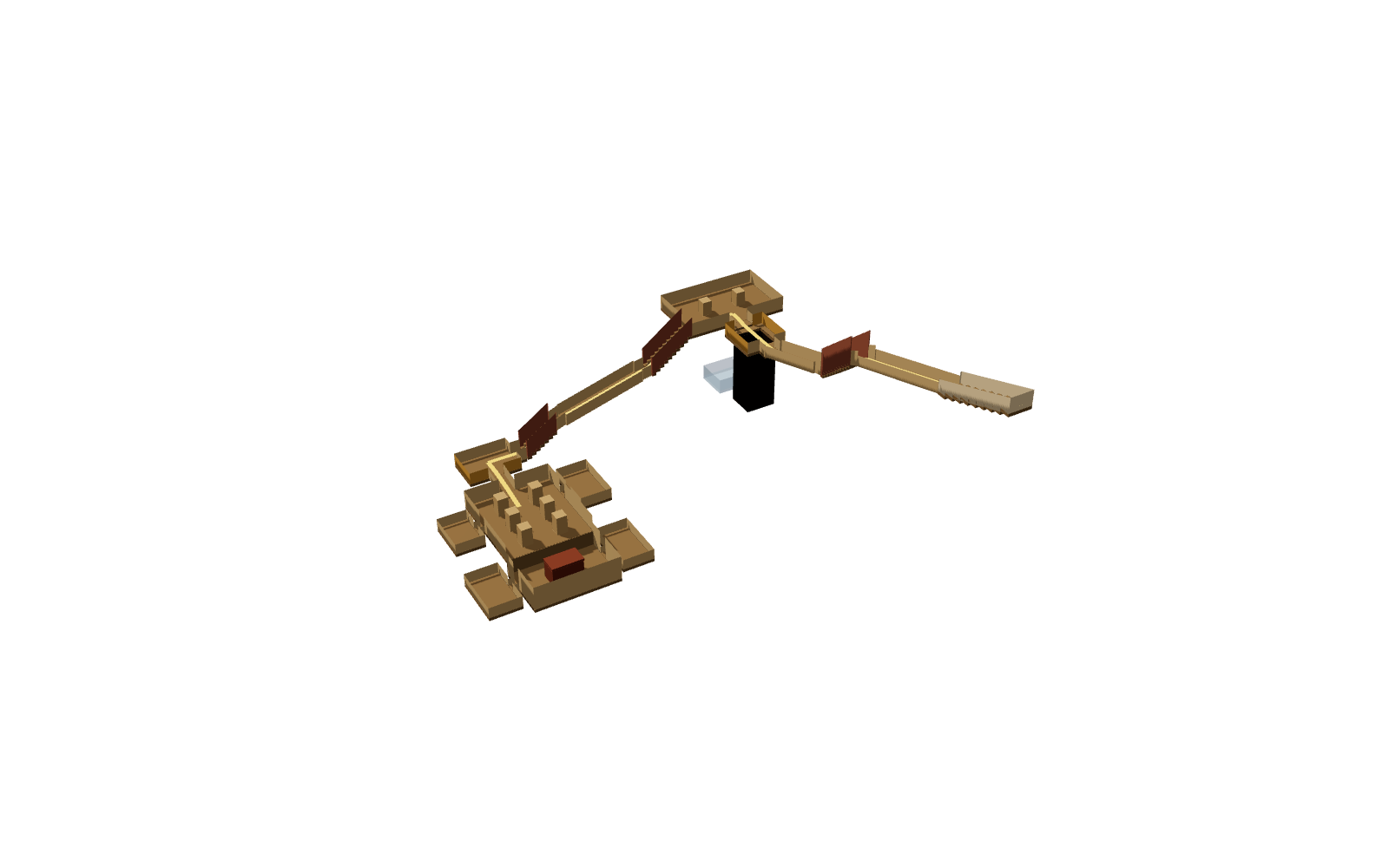 Interactive cut-away model of KV43 with its two right-angled turns, decorated well chamber and antechamber, the burial chamber with four side chambers, and the sarcophagus on the lower level.