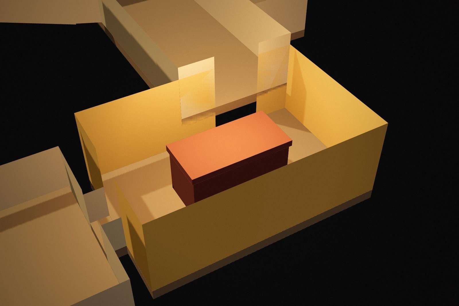 Model of the burial chamber today, with the quartzite sarcophagus alone in the painted room.